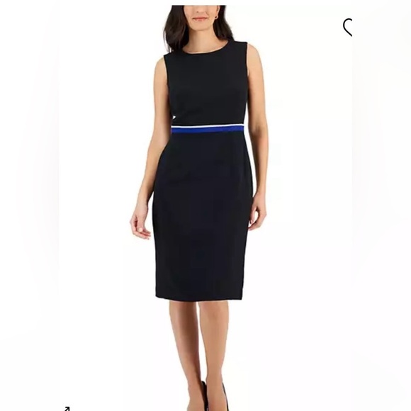 KASPER black Combo Framed Sleeveless shift sheath midi classy Dress 12 new - Picture 1 of 13